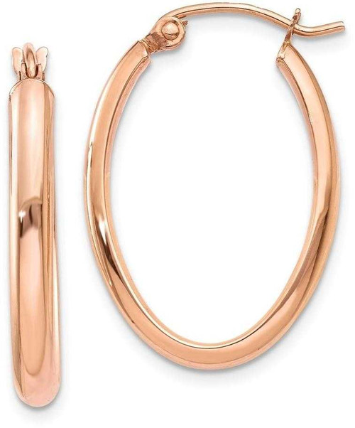 Image of 25mm 14k Rose Gold Polished Half-Round Oval Hoop Earrings TF977