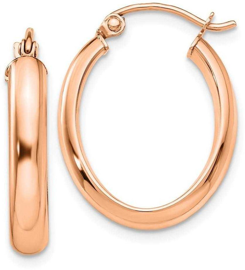 Image of 22mm 14k Rose Gold Polished Oval Tube Hoop Earrings TF974