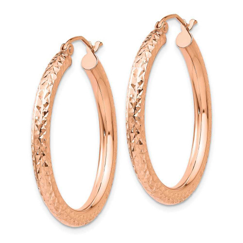 Image of 30mm 14k Rose Gold Shiny-Cut 3mm Round Hoop Earrings TF823