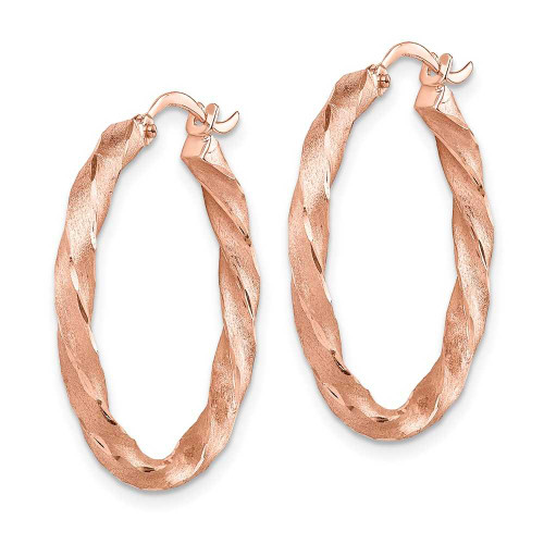 Image of 27mm 14k Rose Gold Twisted Satin Shiny-Cut Hoop Earrings