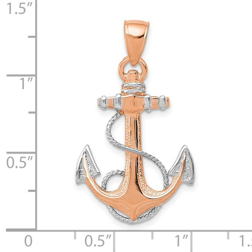 Image of 14k Rose Gold w/ Rhodium Anchor w/ Rope Pendant