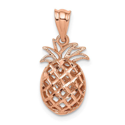 Image of 14K Rose Polished & Shiny-cut 3D Pineapple Pendant