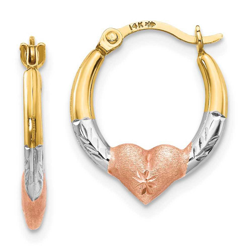 Image of 16mm 14K Tri-Color Gold Madi K Heart Hoop Earrings