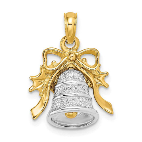 Image of 14k Two-tone Gold 3-D Christmas Bell & Holly Pendant K9280