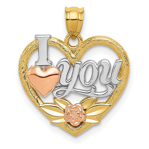 Image of 14k Two-tone Gold and Rhodium I Love You Heart Pendant