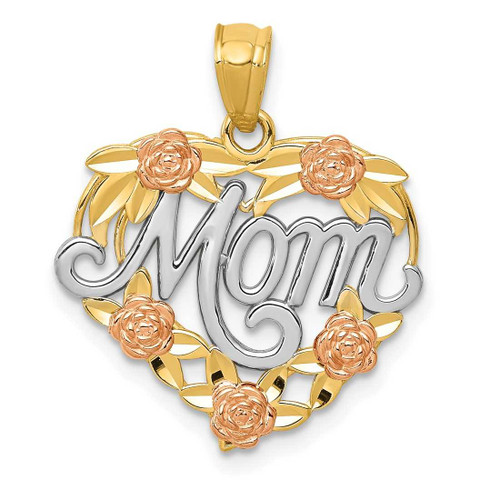 Image of 14k Two-tone Gold and Rhodium Mom Heart Pendant K2657
