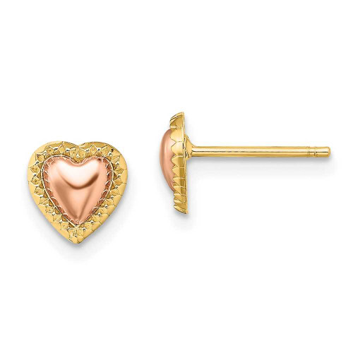 Image of 7mm 14k Two-tone Gold Beaded Heart Stud Post Earrings