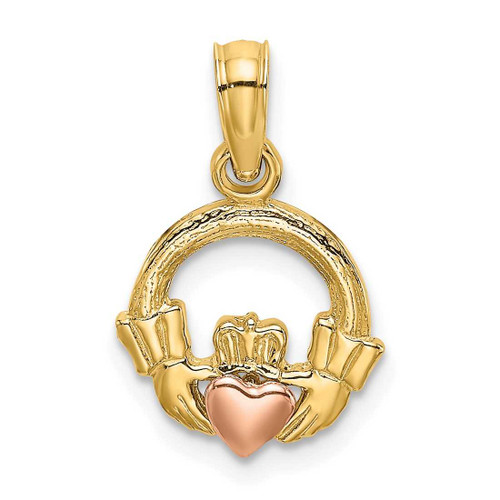 Image of 14k Two-tone Gold Claddagh w/ Heart Pendant