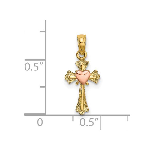 Image of 14k Two-tone Gold Cross w/ Heart Pendant K9088