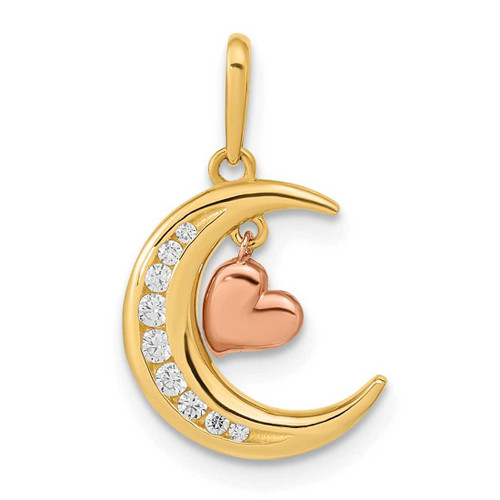 Image of 14K Two-tone Gold CZ Moon Heart Pendant