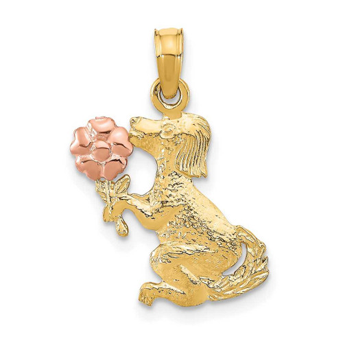 Image of 14k Two-tone Gold Dog Holding Flower Pendant