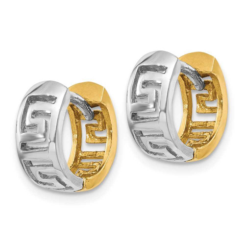 Image of 9mm 14k Two-tone Gold Greek Key Hinged Hoop Earrings