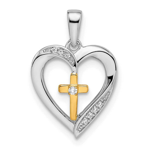 Image of 14K Two-tone Gold Heart with Cross Diamond Pendant PM8532-003-WYA