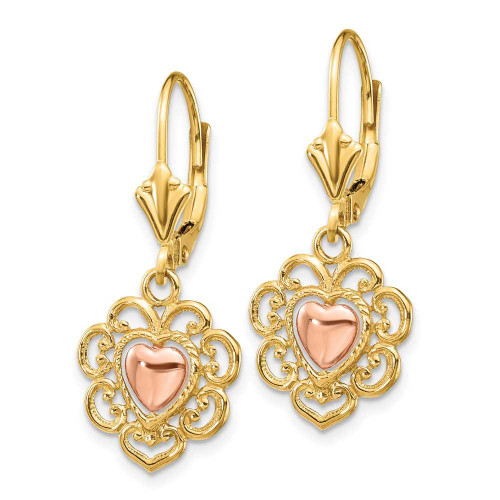 Image of 29mm 14k Two-tone Gold Heart with Lace Trim Leverback Earrings