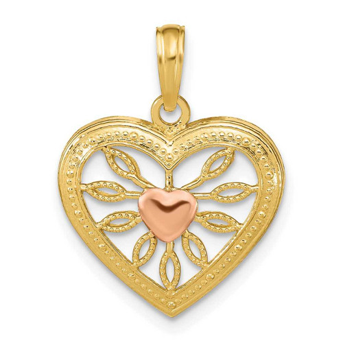Image of 14k Two-tone Gold Heart with Pink Center Pendant