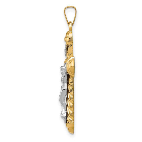 Image of 14k Two-tone Gold Hollow Polished Chevron Design Crucifix Pendant