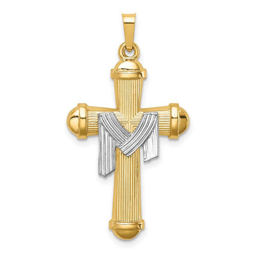 Image of 14K Two-tone Gold Hollow Polished Draped Cross Pendant