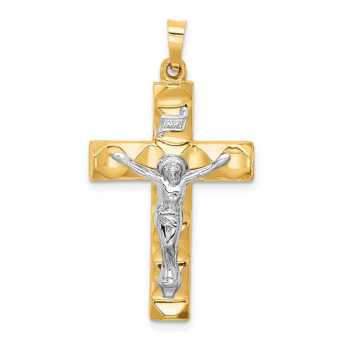 Image of 14k Two-tone Gold Hollow Polished Textured Latin Crucifix Pendant XR1852