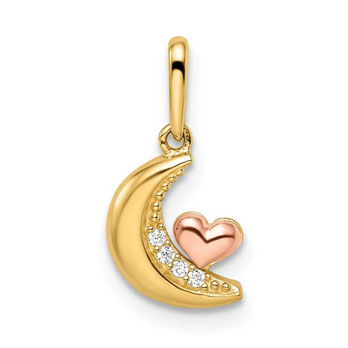 Image of 14K Two-tone Gold Madi K CZ Moon with Heart Pendant