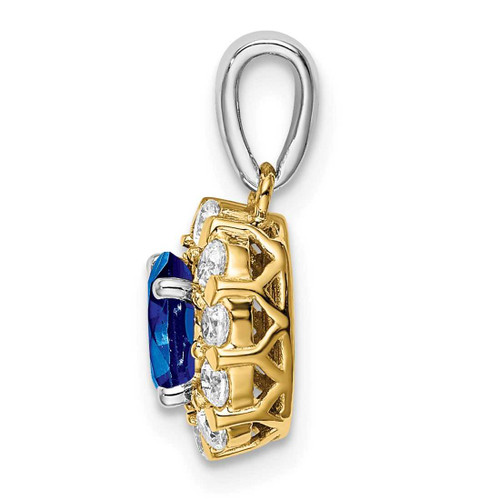 Image of 14K Two-tone Gold Oval Created Sapphire and Diamond Halo Pendant