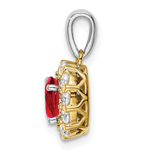 Image of 14K Two-tone Gold Oval Ruby and Diamond Halo Pendant