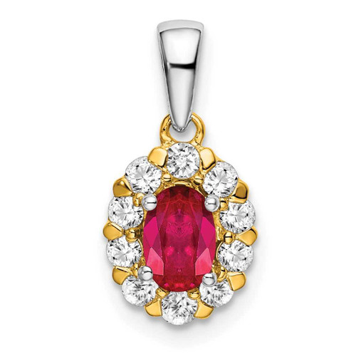 Image of 14K Two-tone Gold Oval Ruby and Diamond Halo Pendant