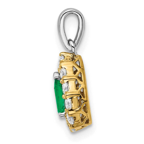 Image of 14K Two-tone Gold Pear Emerald and Diamond Halo Pendant