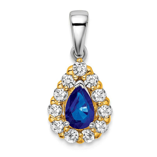 Image of 14K Two-tone Gold Pear Sapphire and Diamond Halo Pendant