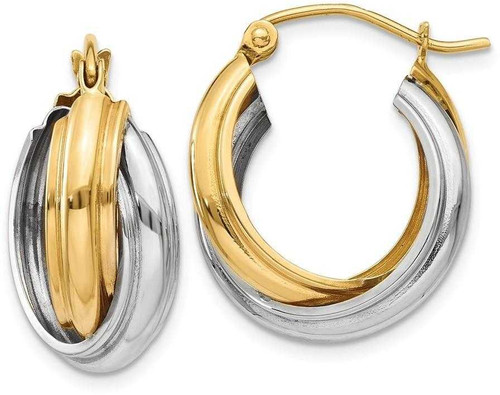 Image of 10mm 14k Two-tone Gold Polished Double Hoop Earrings Z759