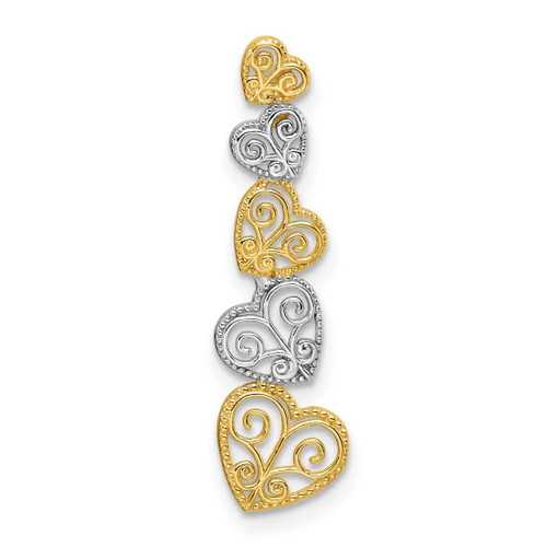 Image of 14k Two-tone Gold Polished Filigree Vertical Hearts Slide Pendant