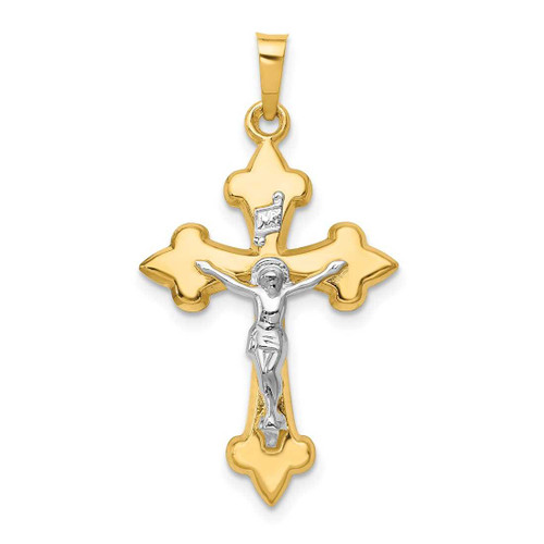 Image of 14k Two-tone Gold Polished Fleur de Lis INRI Crucifix Pendant