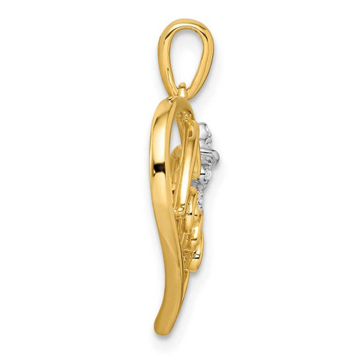 Image of 14K Two-tone Gold Polished Heart with Bow Diamond Pendant