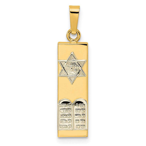 Image of 14K Two-tone Gold Polished Hollow Mezuzah w/Star of David & Torah Pendant XR2029