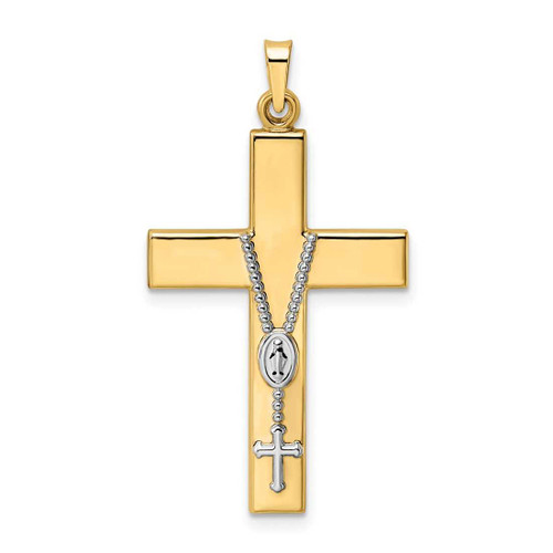 Image of 14K Two-tone Gold Polished Hollow Rosary Cross Pendant