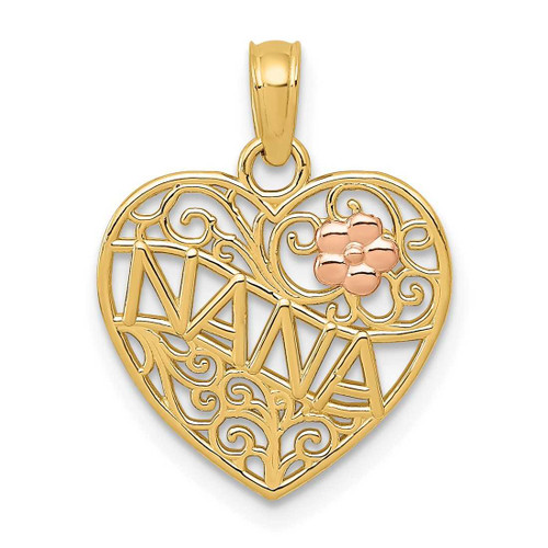 Image of 14k Two-tone Gold Polished Nana w/ Flower on Heart Pendant