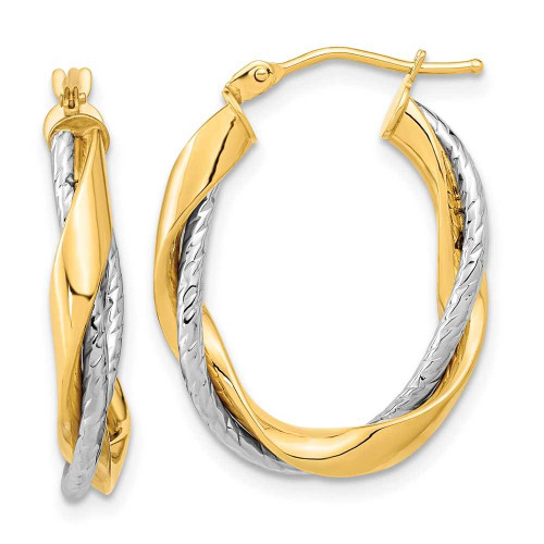 Image of 26.3mm 14k Two-tone Gold Polished Rope Twisted Oval Hoop Earrings