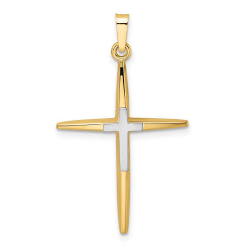 Image of 14K Two-tone Gold Polished Solid Double Cross Pendant XR1972