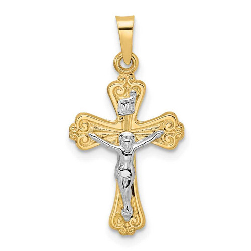Image of 14K Two-tone Gold Polished Solid INRI Crucifix Pendant XR1869