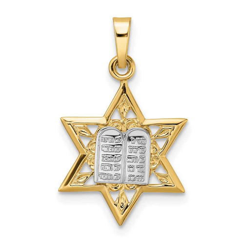 Image of 14K Two-tone Gold Polished Solid Star & Torah Pendant