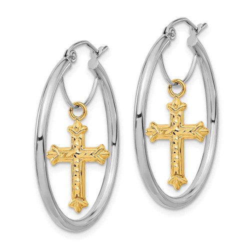 Image of 14k Two-tone Gold Shiny-Cut Cross Dangle Hoop Earrings TF1512