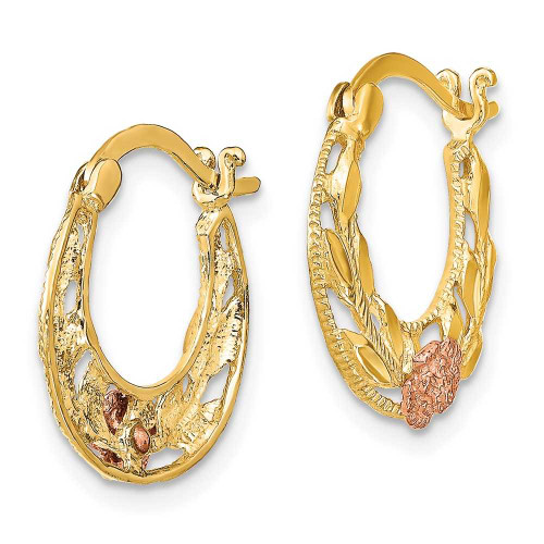 Image of 14k Two-tone Gold Shiny-Cut Flowers Hoop Earrings