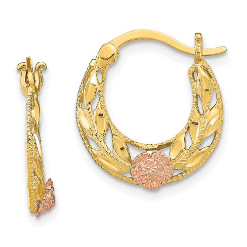 Image of 14k Two-tone Gold Shiny-Cut Flowers Hoop Earrings