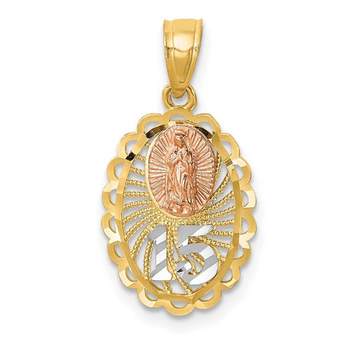 Image of 14K Two-tone Gold w/ White Rhodium Lady of Guadalupe 15 Pendant