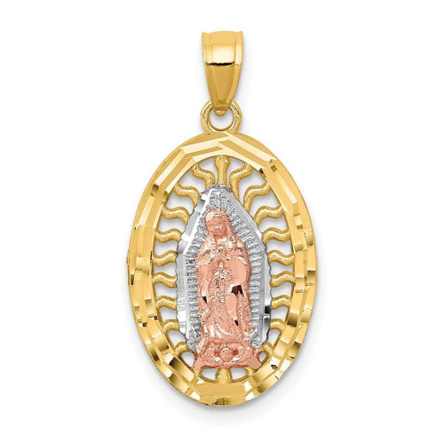 Image of 14k Two-tone Gold w/White Rhodium Oval CZ Lady of Guadalupe Pendant K6349