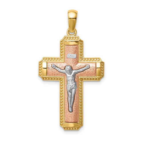 Image of 14k Two-tone Gold White Rhodium INRI Crucifix Pendant