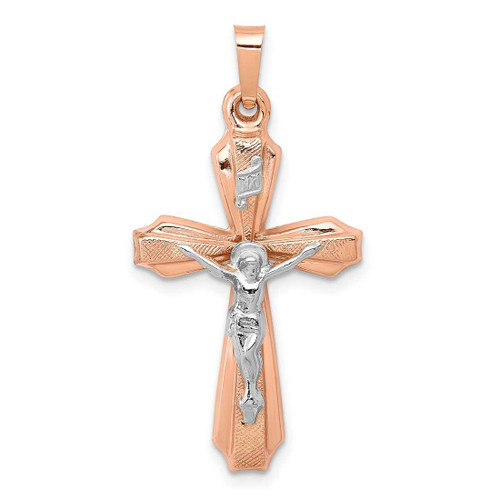 Image of 14K White & Rose Gold Hollow Crucifix Pendant