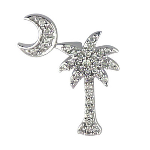 Image of 14K White Gold .15 ctw Diamond Palm Tree and Crescent Moon Pendant (Chain NOT included)