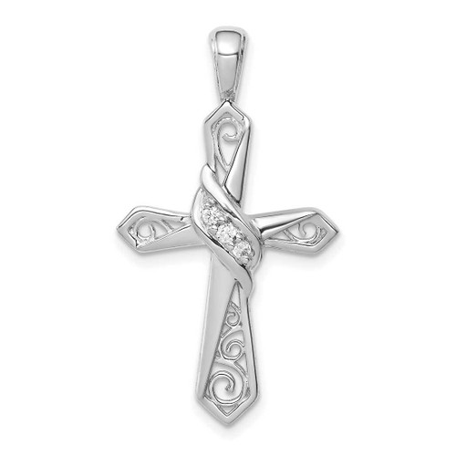 Image of 14K White Gold 1/20ctw. Diamond Cross Pendant