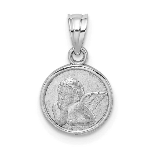 Image of 14k White Gold 10mm Engraved Angel Coin Pendant