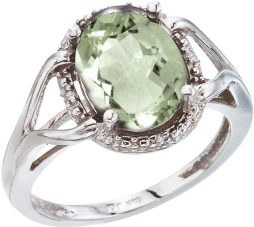 14K White Gold 10x8 Oval Green Amethyst and Diamond Rope Ring (CM-RM2811W-GA)